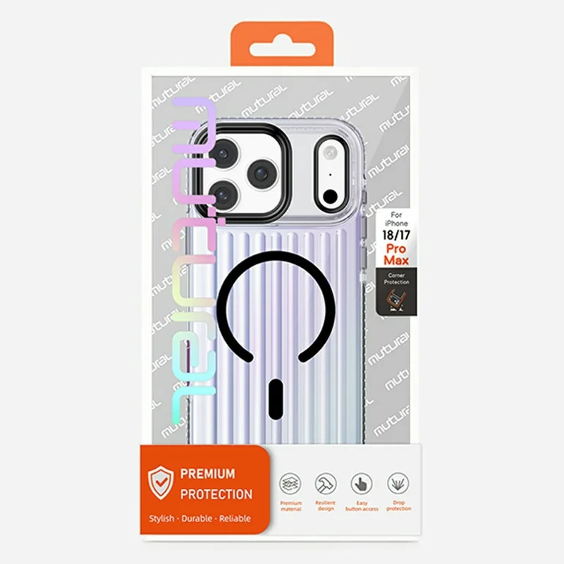 MUTURAL etui na iPhone 18 Pro Max / 17 Pro Max zgodne z MagSafe, tył z tworzywa TPU+PC z magnetycznymi akcesoriami, wzór w paski - Czarny
