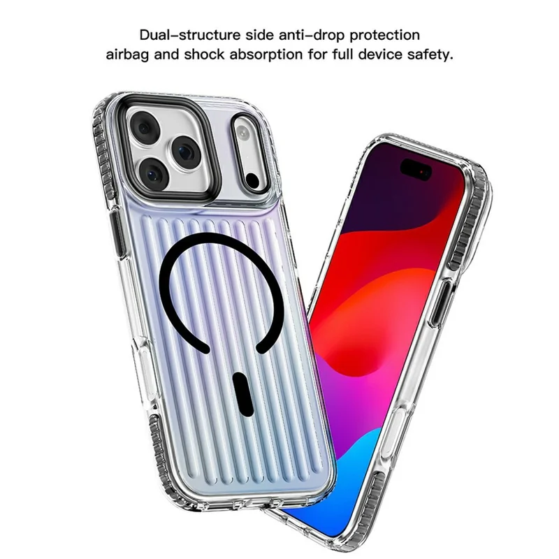 MUTURAL для iPhone 18 Pro / 17 Pro Чехол, совместимый с MagSafe, задняя крышка для телефона из ТПУ+ПК с полосатым рисунком - Черный