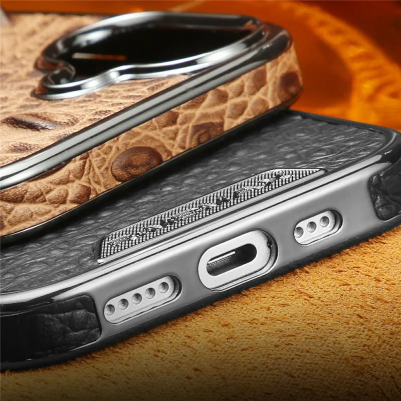 RMBMAX M2 for iPhone 17 Case Crocodile Pattern Genuine Cow Leather Shock-Absorbent Phone Back Cover - Brown