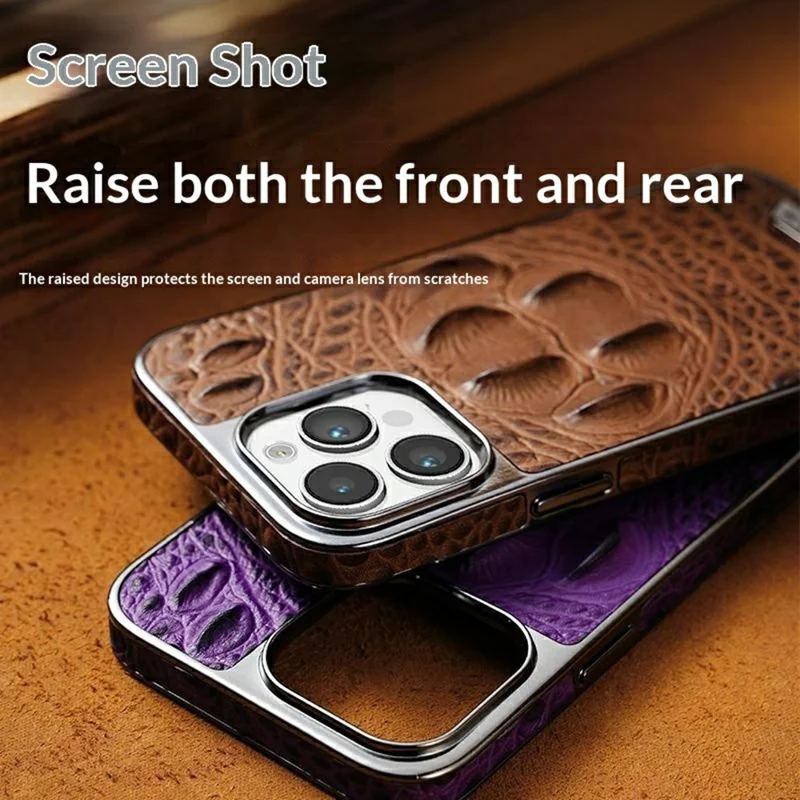 RMBMAX M2 for iPhone 13 Pro Max Case Crocodile Pattern Genuine Cow Leather Shock-Absorbent Phone Back Cover - Purple