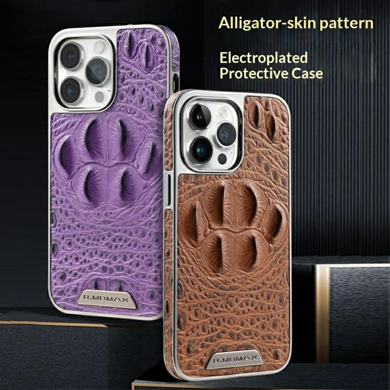 RMBMAX M2 for iPhone 13 Pro Case Crocodile Pattern Genuine Cow Leather Shock-Absorbent Phone Back Cover - Purple