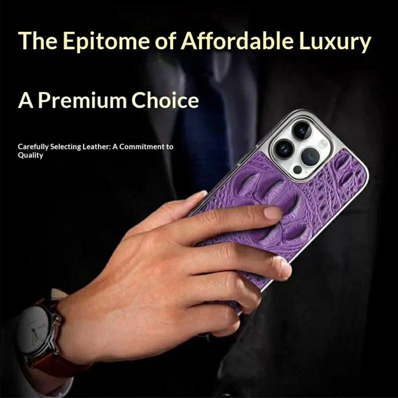 RMBMAX M2 for iPhone 13 Pro Case Crocodile Pattern Genuine Cow Leather Shock-Absorbent Phone Back Cover - Purple