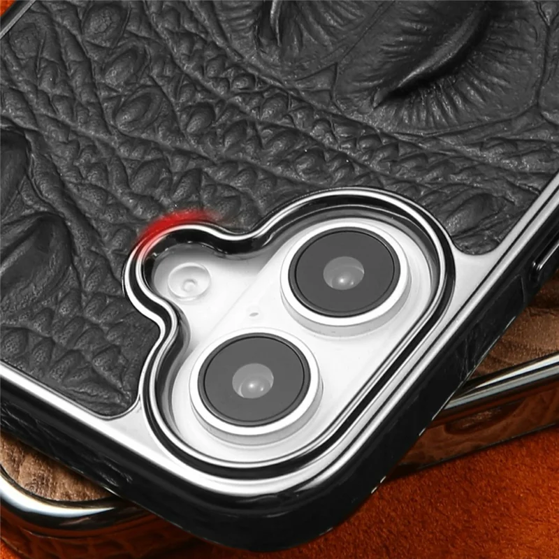 RMBMAX M2 for iPhone 16 Case Crocodile Pattern Genuine Cow Leather Shock-Absorbent Phone Back Cover - Brown