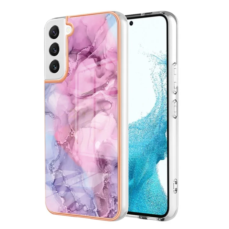 Для Samsung Galaxy S22 5G YB IMD Series-16 Style E Electroplating Frame TPU Cover 2.0mm IMD Marble Pattern Anti-scratch Cell Phone Case - Rose
