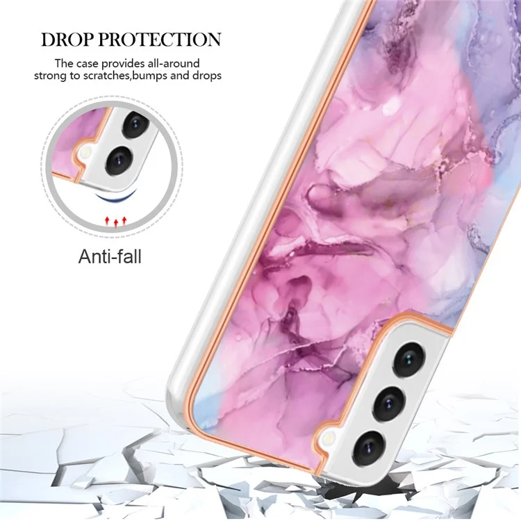 Для Samsung Galaxy S22 5G YB IMD Series-16 Style E Electroplating Frame TPU Cover 2.0mm IMD Marble Pattern Anti-scratch Cell Phone Case - Rose