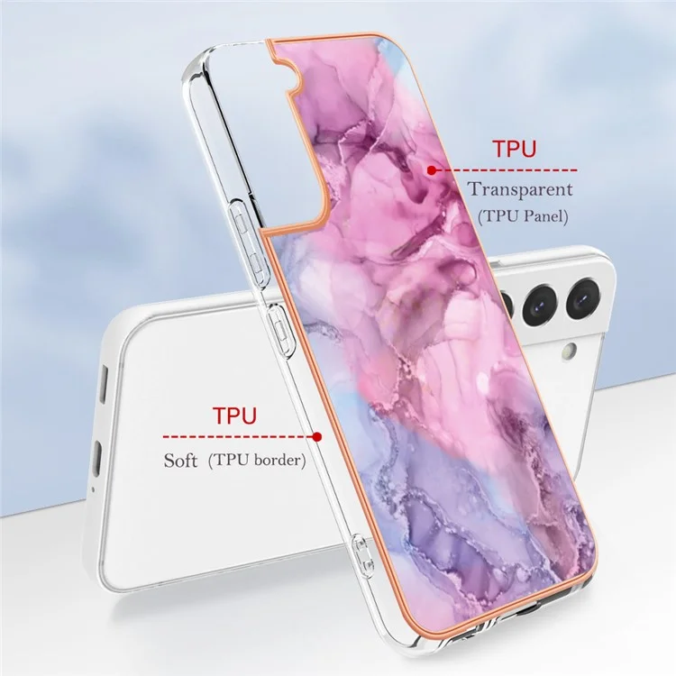 Для Samsung Galaxy S22 5G YB IMD Series-16 Style E Electroplating Frame TPU Cover 2.0mm IMD Marble Pattern Anti-scratch Cell Phone Case - Rose
