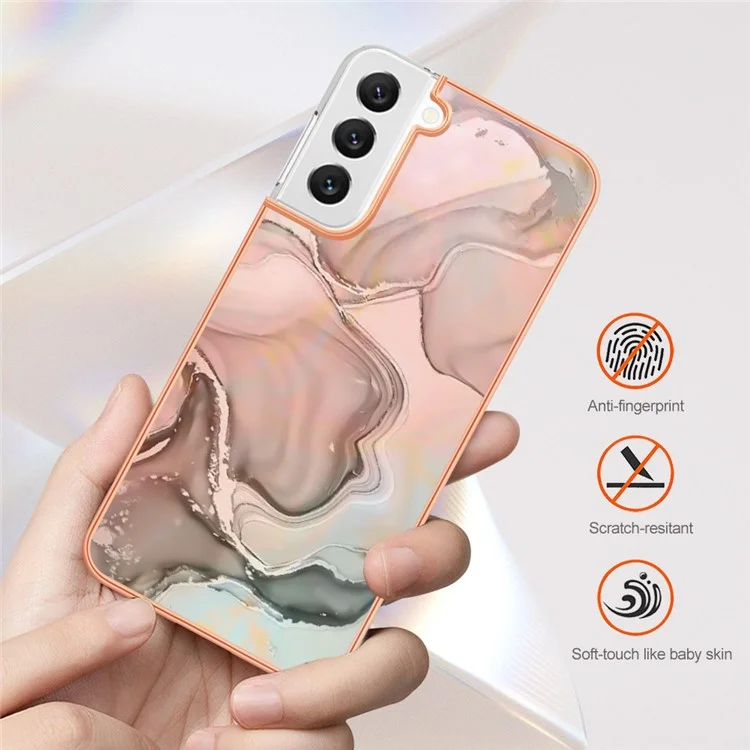 Для Samsung Galaxy S22 5G YB IMD Series-16 Style E Electroplating Frame TPU Cover 2.0mm IMD Marble Pattern Anti-scratch Cell Phone Case - Rose