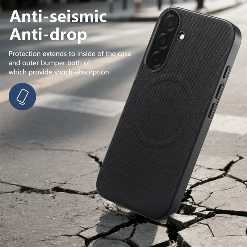 For Samsung Galaxy A55 5G Magnetic Case Fine Grid Texture Leather + PC + TPU Phone Cover - Black