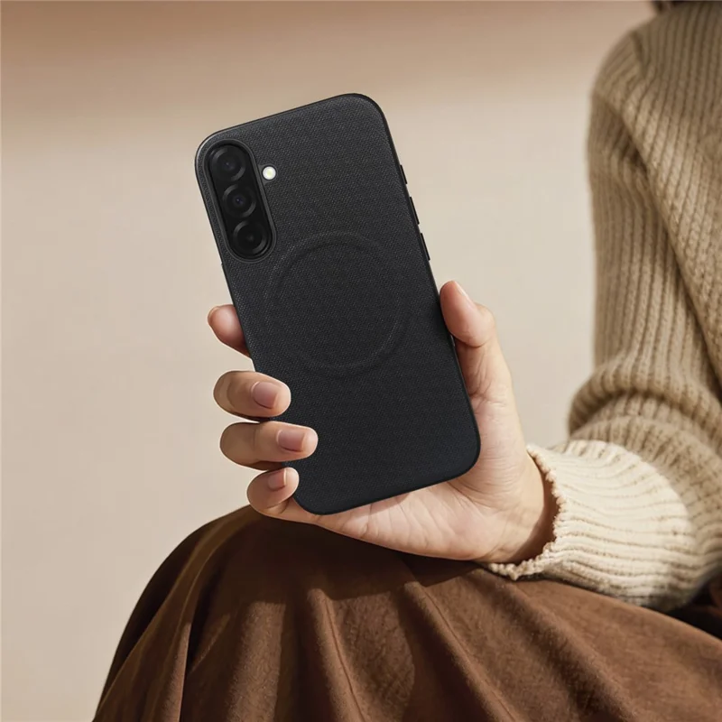 For Samsung Galaxy A55 5G Magnetic Case Fine Grid Texture Leather + PC + TPU Phone Cover - Black