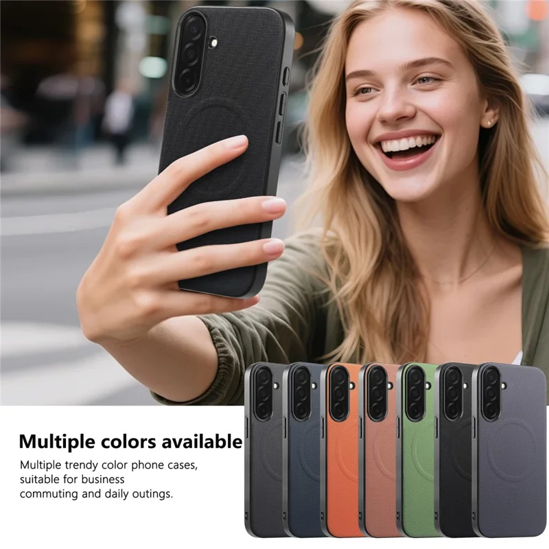 For Samsung Galaxy A55 5G Magnetic Case Fine Grid Texture Leather + PC + TPU Phone Cover - Black
