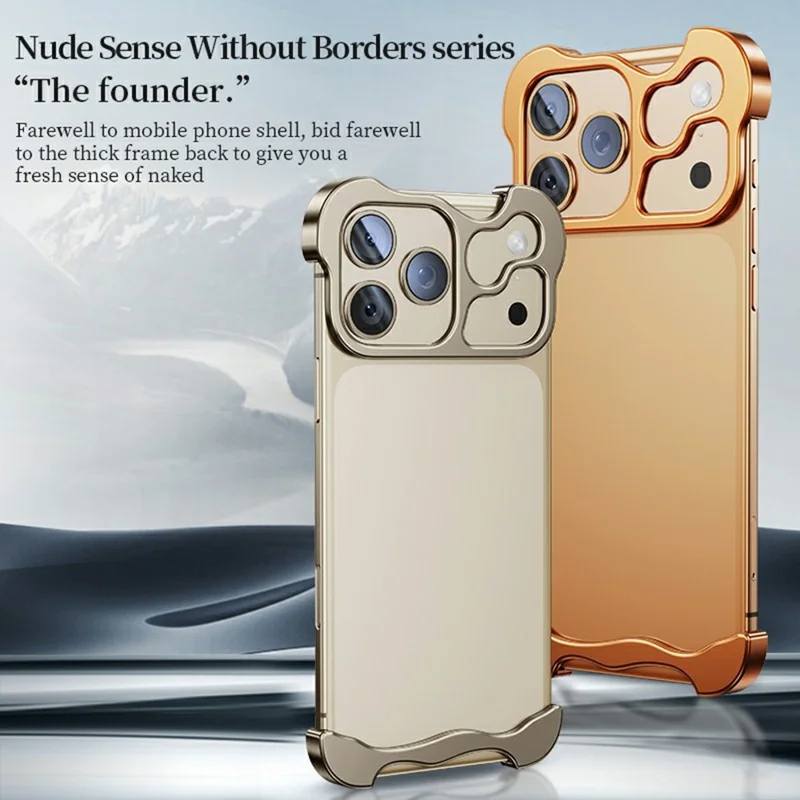 For iPhone 18 Pro Bumper Case Metal Frameless Shockproof Cover with Camera Lens Protector - Desert Gold