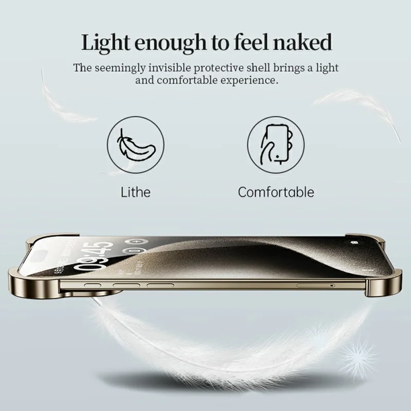 For iPhone 18 Pro Bumper Case Metal Frameless Shockproof Cover with Camera Lens Protector - Desert Gold