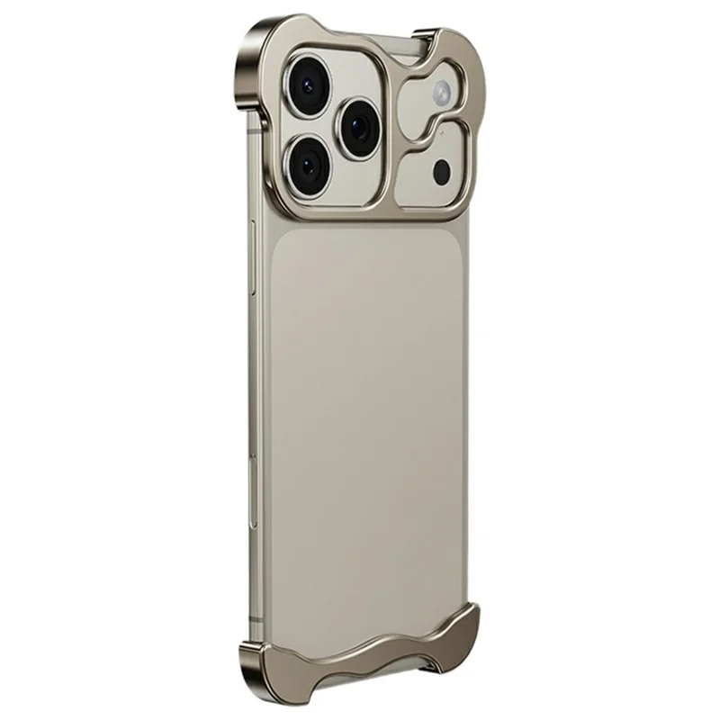 For iPhone 18 Pro Max Bumper Case Metal Frameless Shockproof Cover with Camera Lens Protector - Desert Gold