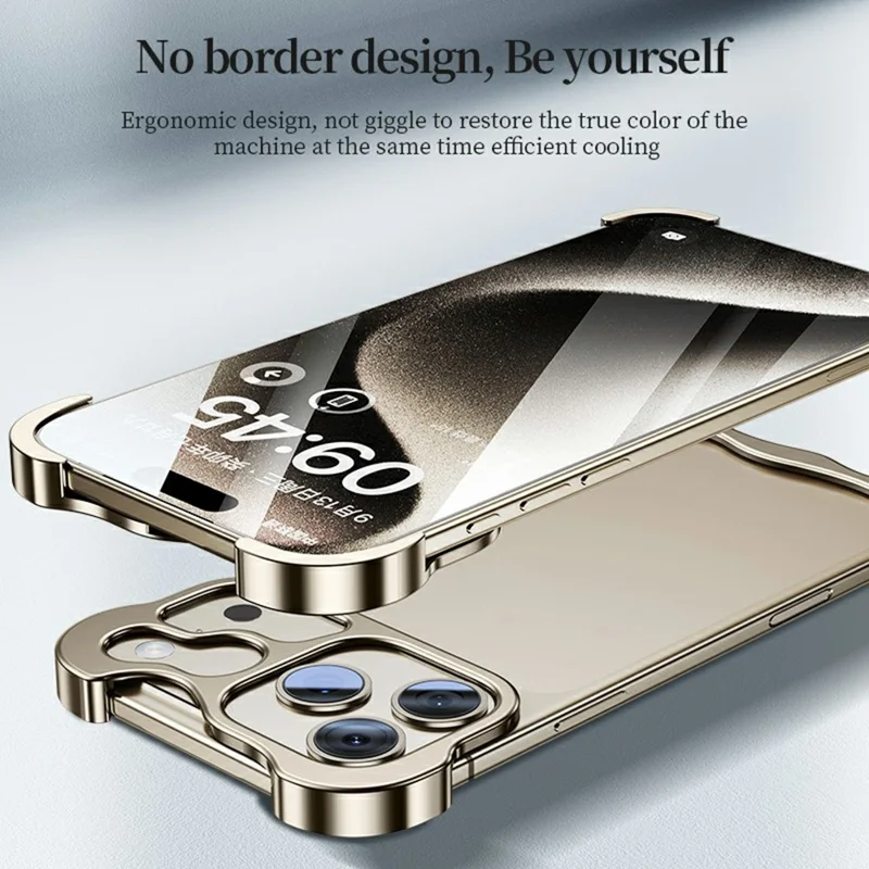 For iPhone 18 Pro Max Bumper Case Metal Frameless Shockproof Cover with Camera Lens Protector - Desert Gold
