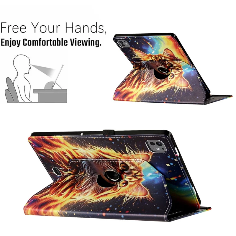 Tablet-Hülle für iPad Air 11 (2026) / (2025) / (2024) / iPad Pro 11 (2025) / (2024) / (2022) / (2021) / (2020) / (2018) / Air (2022) / (2020), drehbarer Ständer, gemusterte PU-Leder + TPU-Hülle – Gemalter Katze