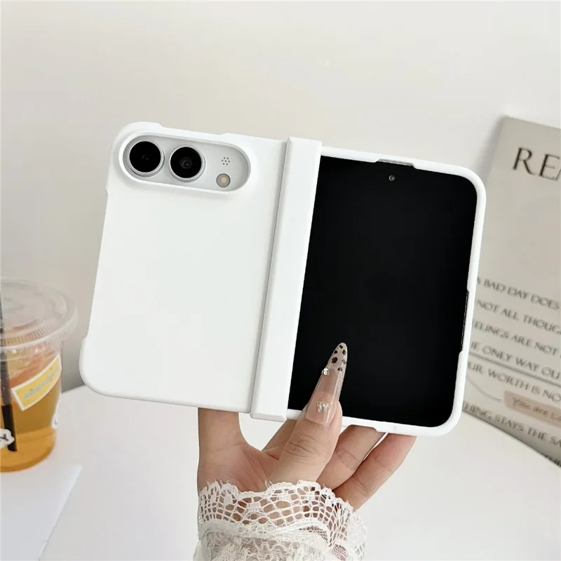 Für iPhone Fold Hülle Skin Touch Klapptelefon PC Cover mit Scharnier-Schutz - Weiß