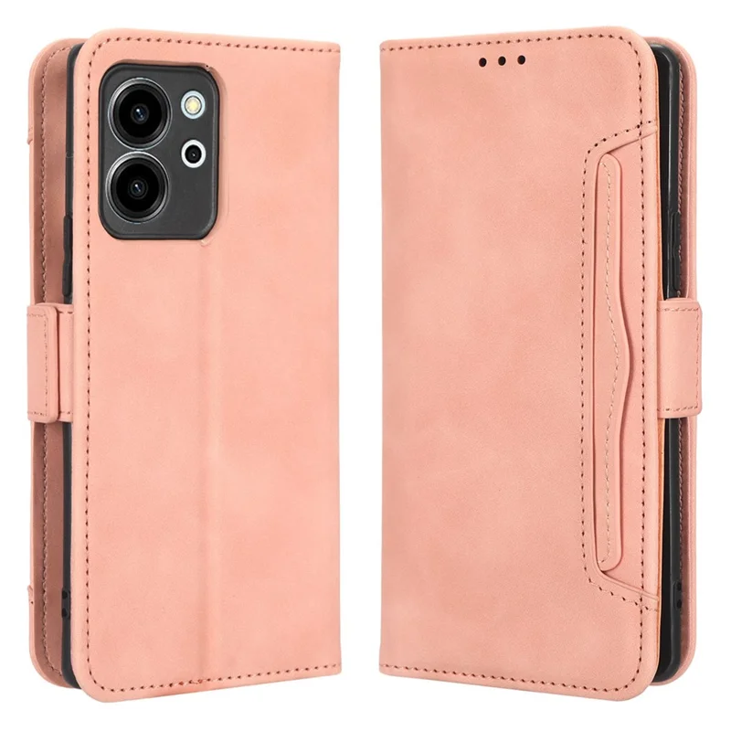 For Honor 80 SE 5G Shockproof PU Leather Phone Stand Case Multiple Card Slots Folio Flip Wallet Cover - Pink