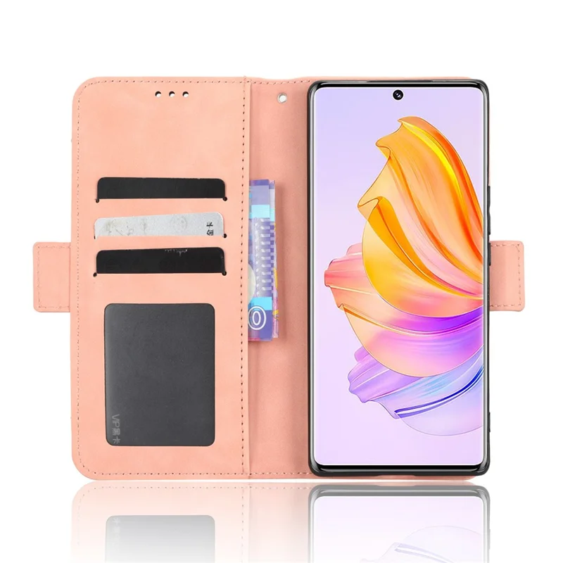 For Honor 80 SE 5G Shockproof PU Leather Phone Stand Case Multiple Card Slots Folio Flip Wallet Cover - Pink