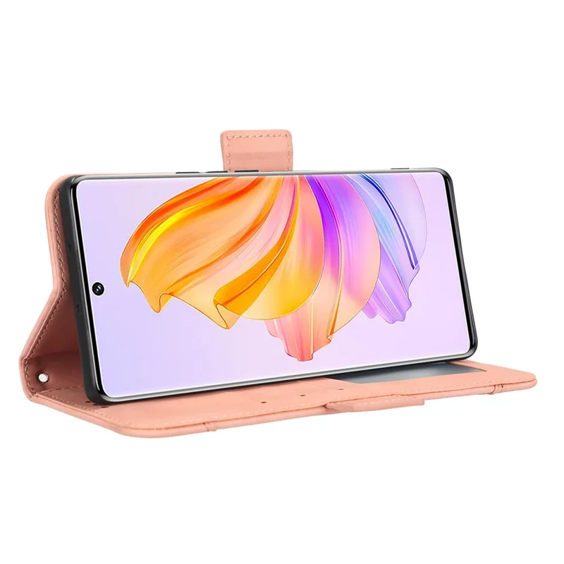 For Honor 80 SE 5G Shockproof PU Leather Phone Stand Case Multiple Card Slots Folio Flip Wallet Cover - Pink