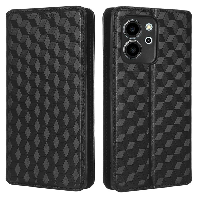 Per Onore 80 SE 5G Shock Afrout PU Flip Flip Wallet Case Rhombo Pattern Rhombus Coperchio di Chiusura Magnetica - Nero