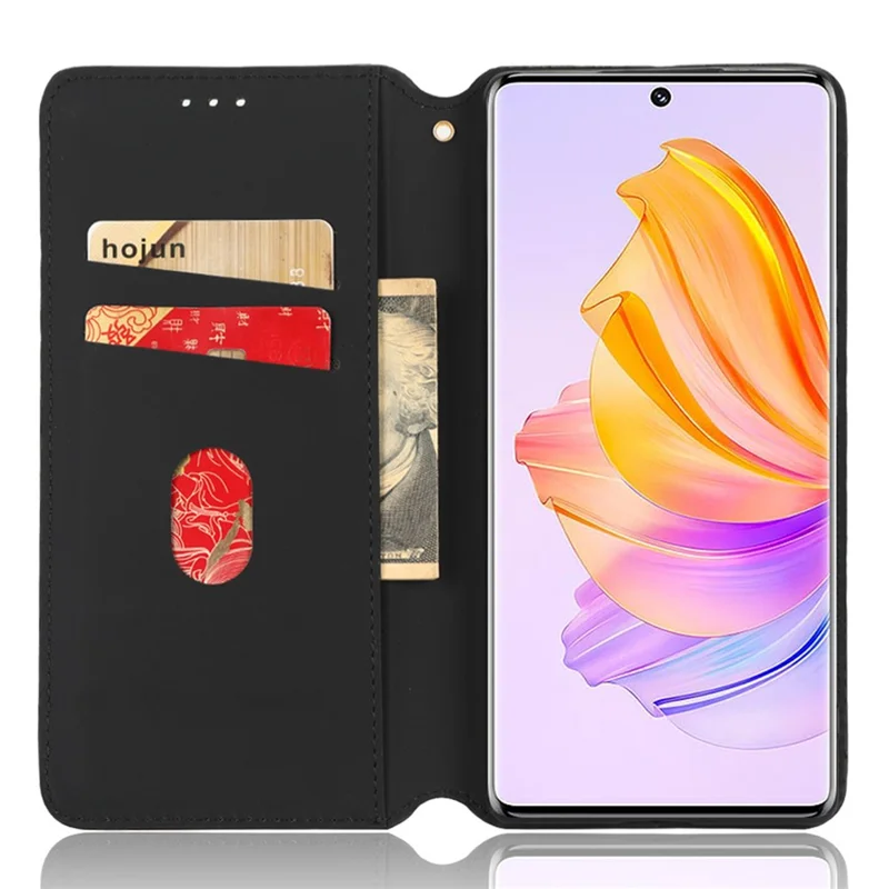 For Honor 80 SE 5G Shockproof PU Leather Flip Wallet Phone Case Rhombus Pattern Imprinted Magnetic Closure Stand Cover - Purple