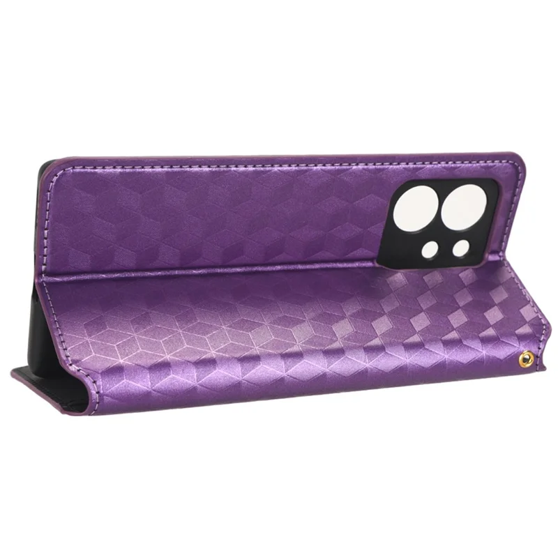 For Honor 80 SE 5G Shockproof PU Leather Flip Wallet Phone Case Rhombus Pattern Imprinted Magnetic Closure Stand Cover - Purple