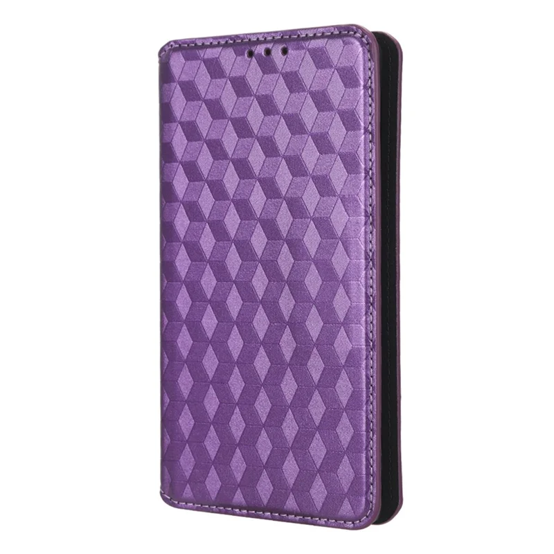 For Honor 80 SE 5G Shockproof PU Leather Flip Wallet Phone Case Rhombus Pattern Imprinted Magnetic Closure Stand Cover - Purple