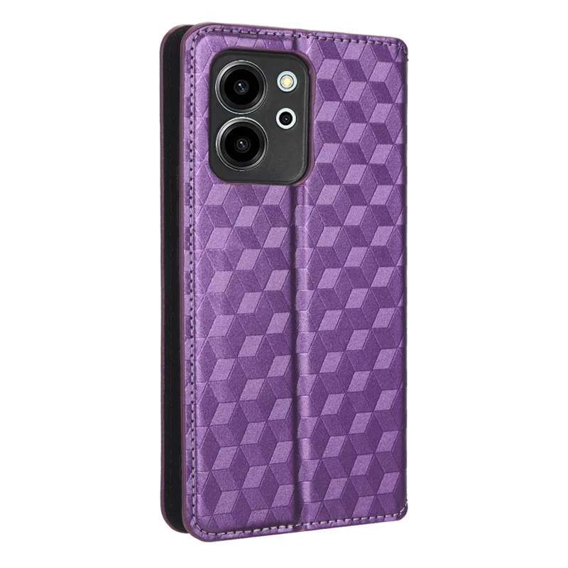 For Honor 80 SE 5G Shockproof PU Leather Flip Wallet Phone Case Rhombus Pattern Imprinted Magnetic Closure Stand Cover - Purple