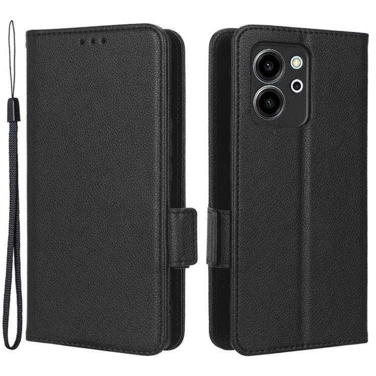Para Honor 80 SE 5G Teléfono Magnético Cover Litchi Texture Función de Soporte PU pu Cuero Flip Flip Case Con Correa - Negro