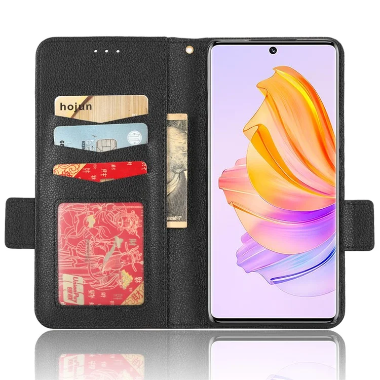 Para Honor 80 SE 5G Teléfono Magnético Cover Litchi Texture Función de Soporte PU pu Cuero Flip Flip Case Con Correa - Negro