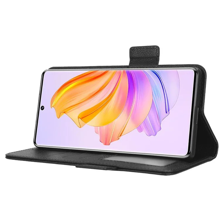 Para Honor 80 SE 5G Teléfono Magnético Cover Litchi Texture Función de Soporte PU pu Cuero Flip Flip Case Con Correa - Negro