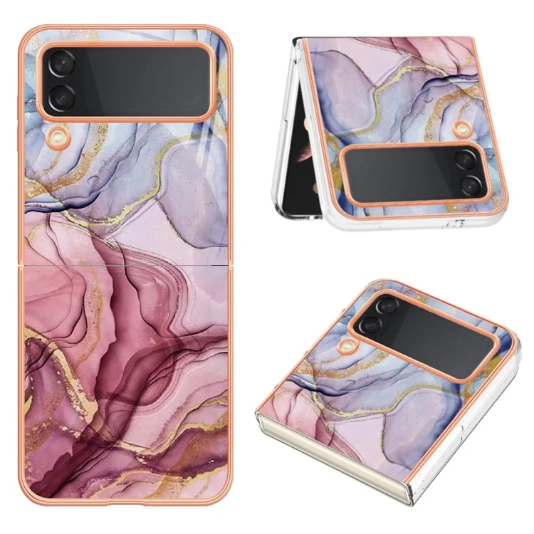 TPU Phone Case for Samsung Galaxy Z Flip4 5G Electroplating Anti-Drop Case YB IMD Series-16 Style E 2.0mm Marble Pattern IMD Back Cover - Rose Gold
