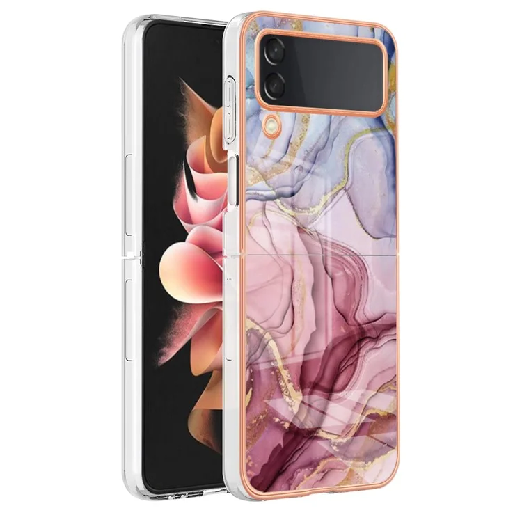 TPU Phone Case for Samsung Galaxy Z Flip4 5G Electroplating Anti-Drop Case YB IMD Series-16 Style E 2.0mm Marble Pattern IMD Back Cover - Rose Gold