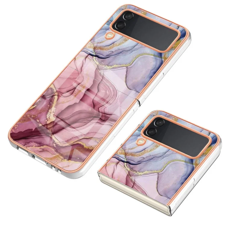 TPU Phone Case for Samsung Galaxy Z Flip4 5G Electroplating Anti-Drop Case YB IMD Series-16 Style E 2.0mm Marble Pattern IMD Back Cover - Rose Gold