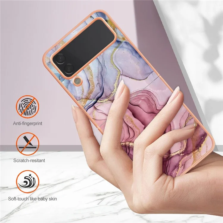 TPU Phone Case for Samsung Galaxy Z Flip4 5G Electroplating Anti-Drop Case YB IMD Series-16 Style E 2.0mm Marble Pattern IMD Back Cover - Rose Gold