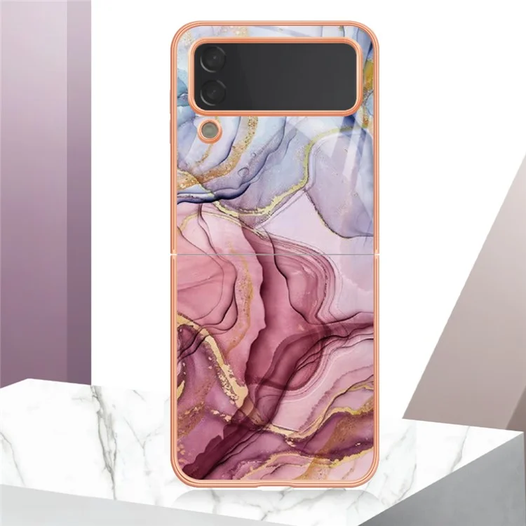TPU Phone Case for Samsung Galaxy Z Flip4 5G Electroplating Anti-Drop Case YB IMD Series-16 Style E 2.0mm Marble Pattern IMD Back Cover - Rose Gold
