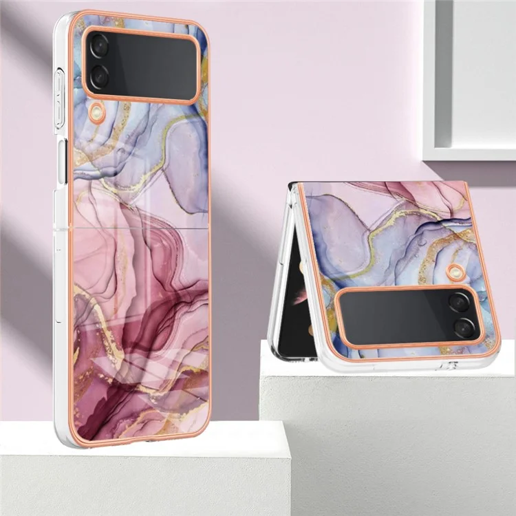 TPU Phone Case for Samsung Galaxy Z Flip4 5G Electroplating Anti-Drop Case YB IMD Series-16 Style E 2.0mm Marble Pattern IMD Back Cover - Rose Gold