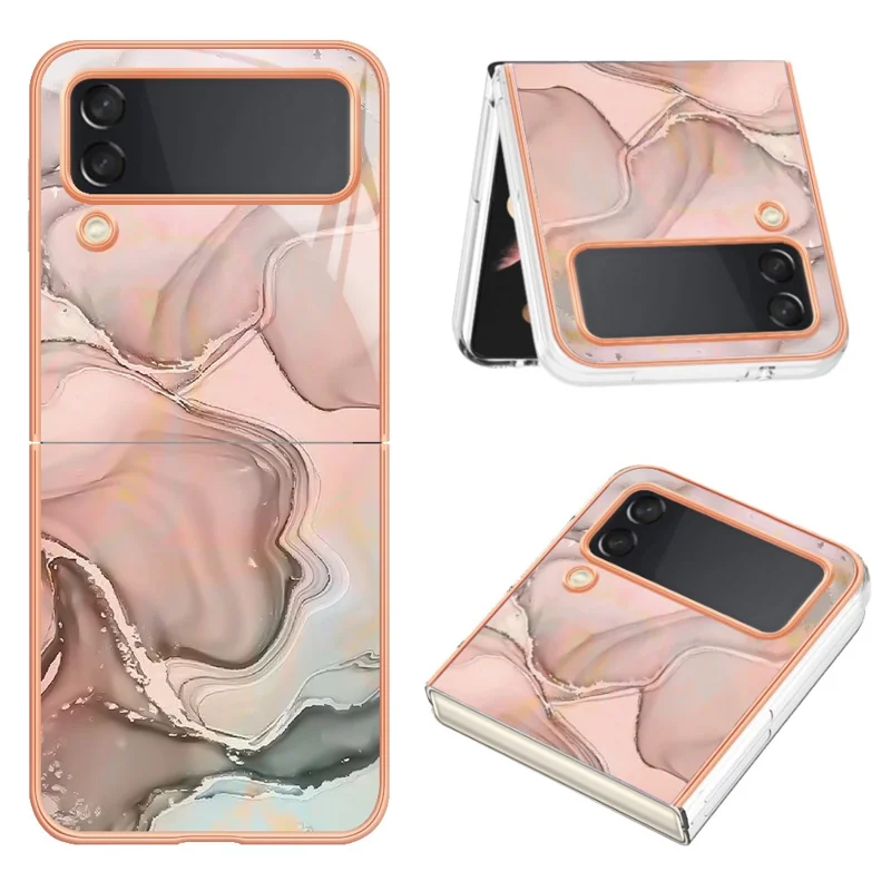 TPU Phone Case for Samsung Galaxy Z Flip4 5G Electroplating Anti-Drop Case YB IMD Series-16 Style E 2.0mm Marble Pattern IMD Back Cover - Pink