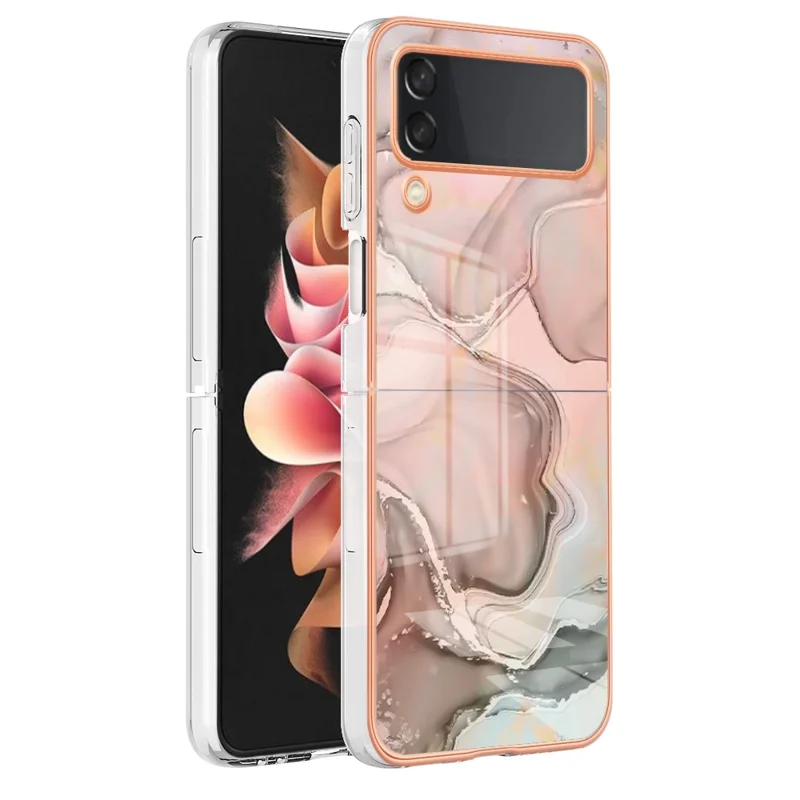 TPU Phone Case for Samsung Galaxy Z Flip4 5G Electroplating Anti-Drop Case YB IMD Series-16 Style E 2.0mm Marble Pattern IMD Back Cover - Pink