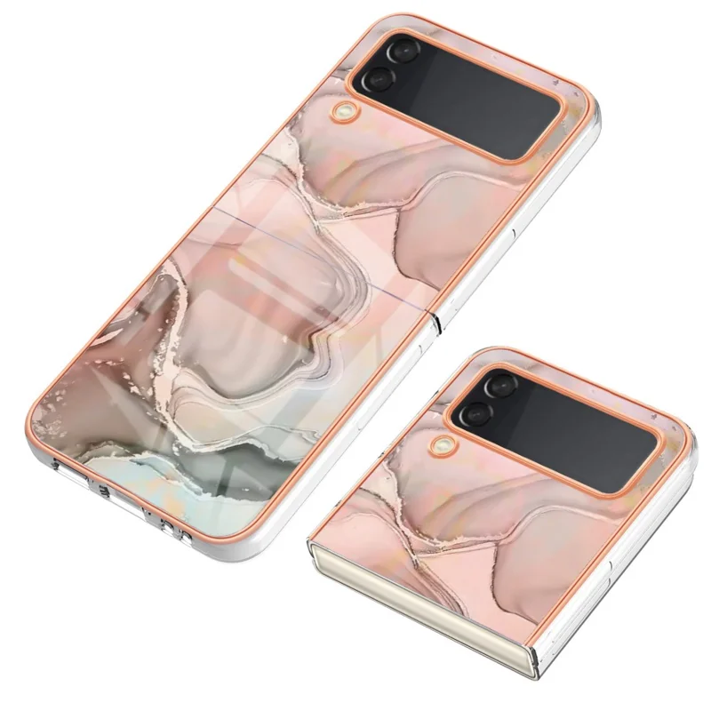 TPU Phone Case for Samsung Galaxy Z Flip4 5G Electroplating Anti-Drop Case YB IMD Series-16 Style E 2.0mm Marble Pattern IMD Back Cover - Pink