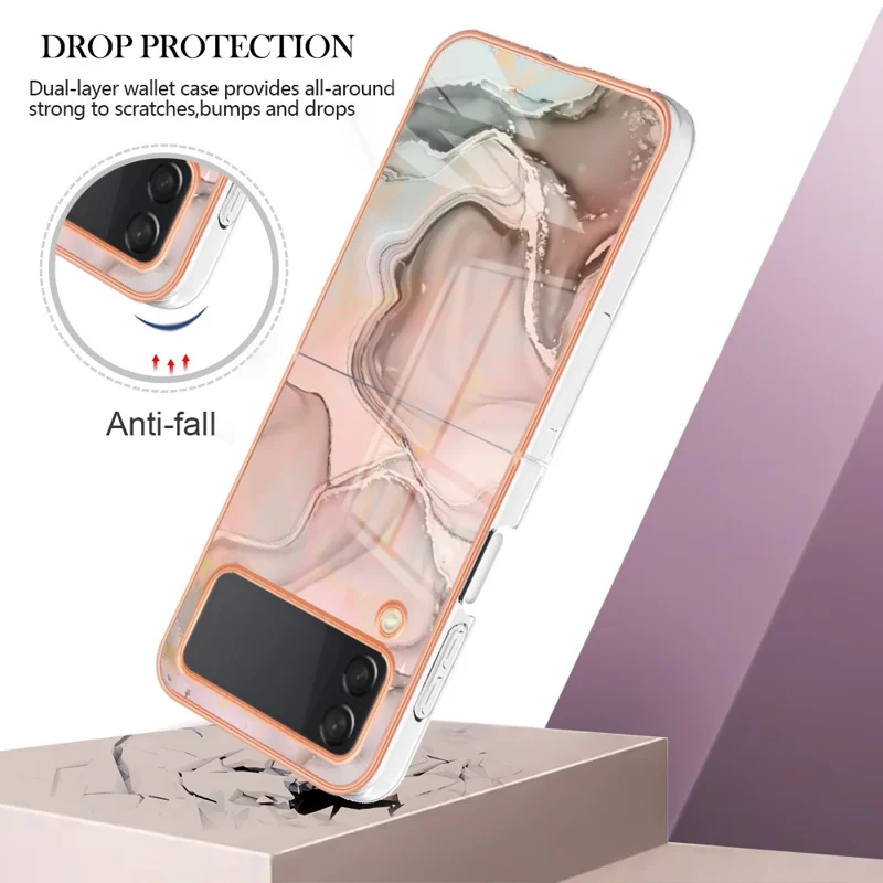 TPU Phone Case for Samsung Galaxy Z Flip4 5G Electroplating Anti-Drop Case YB IMD Series-16 Style E 2.0mm Marble Pattern IMD Back Cover - Pink