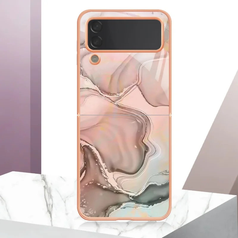 TPU Phone Case for Samsung Galaxy Z Flip4 5G Electroplating Anti-Drop Case YB IMD Series-16 Style E 2.0mm Marble Pattern IMD Back Cover - Pink