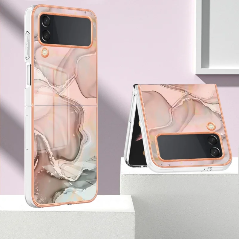 TPU Phone Case for Samsung Galaxy Z Flip4 5G Electroplating Anti-Drop Case YB IMD Series-16 Style E 2.0mm Marble Pattern IMD Back Cover - Pink
