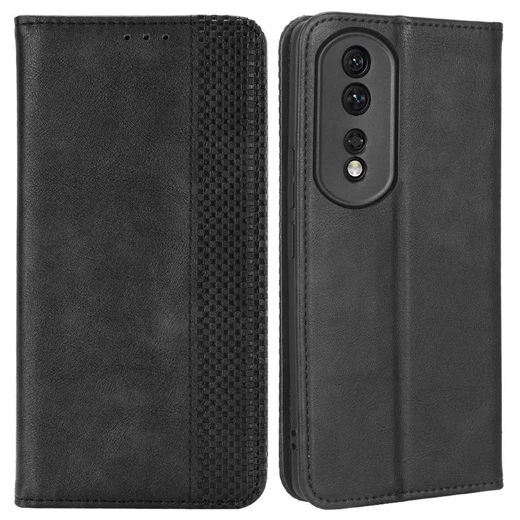 Per Honor 80 Pro 5G Case Cellulare Portafoglio Texture Retrò Modello Impronta PU Copertina di Telefono a Chiusura Automatica Magnetica - Nero