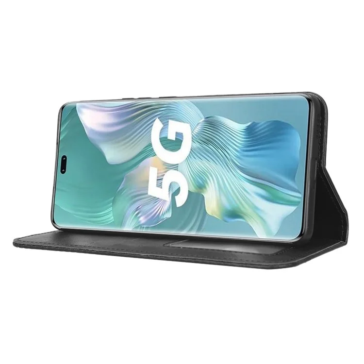 Per Honor 80 Pro 5G Case Cellulare Portafoglio Texture Retrò Modello Impronta PU Copertina di Telefono a Chiusura Automatica Magnetica - Nero