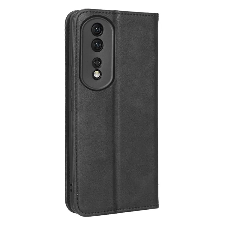 Per Honor 80 Pro 5G Case Cellulare Portafoglio Texture Retrò Modello Impronta PU Copertina di Telefono a Chiusura Automatica Magnetica - Nero