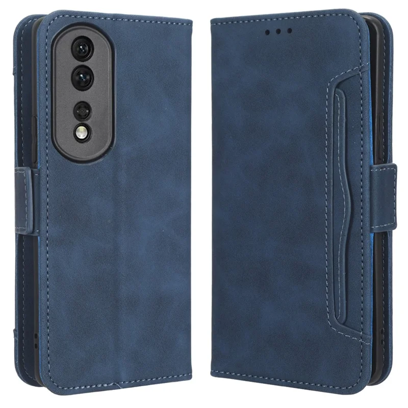 For Honor 80 Pro 5G Multiple Card Slots Dual Magnetic Clasp PU Leather Case Stand Wallet Phone Cover - Blue