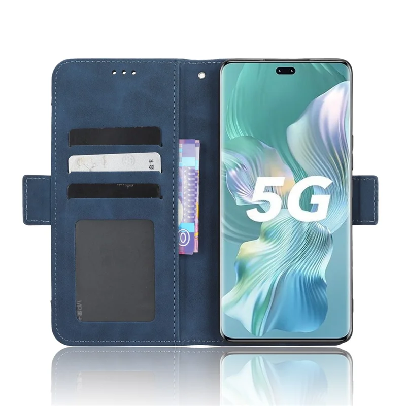 For Honor 80 Pro 5G Multiple Card Slots Dual Magnetic Clasp PU Leather Case Stand Wallet Phone Cover - Blue