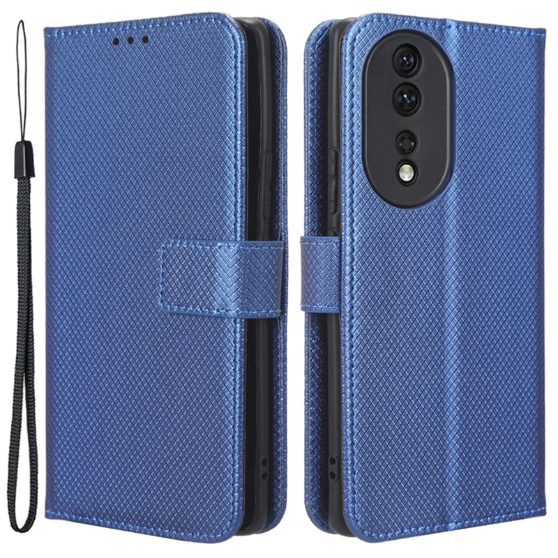Til Honor 80 5G Diamantstruktur PU-læder telefonbeskytning med foldbar stående funktion, magnetisk luk, tegnebogsdæksel - Blå
