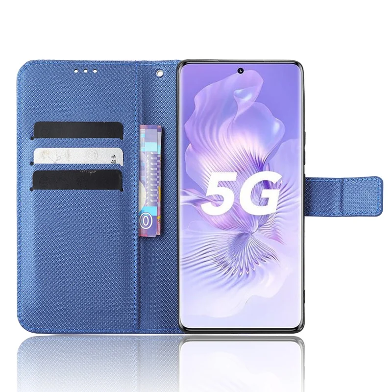 Til Honor 80 5G Diamantstruktur PU-læder telefonbeskytning med foldbar stående funktion, magnetisk luk, tegnebogsdæksel - Blå